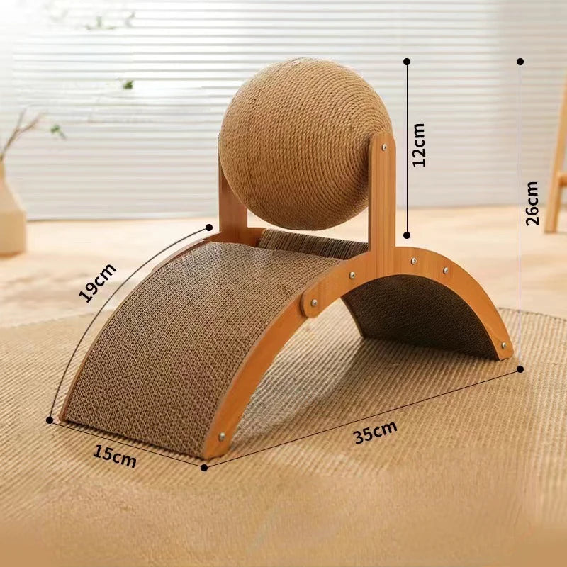 Wooden Cat Climbing Scratching Board With Rotating Sisal Ball