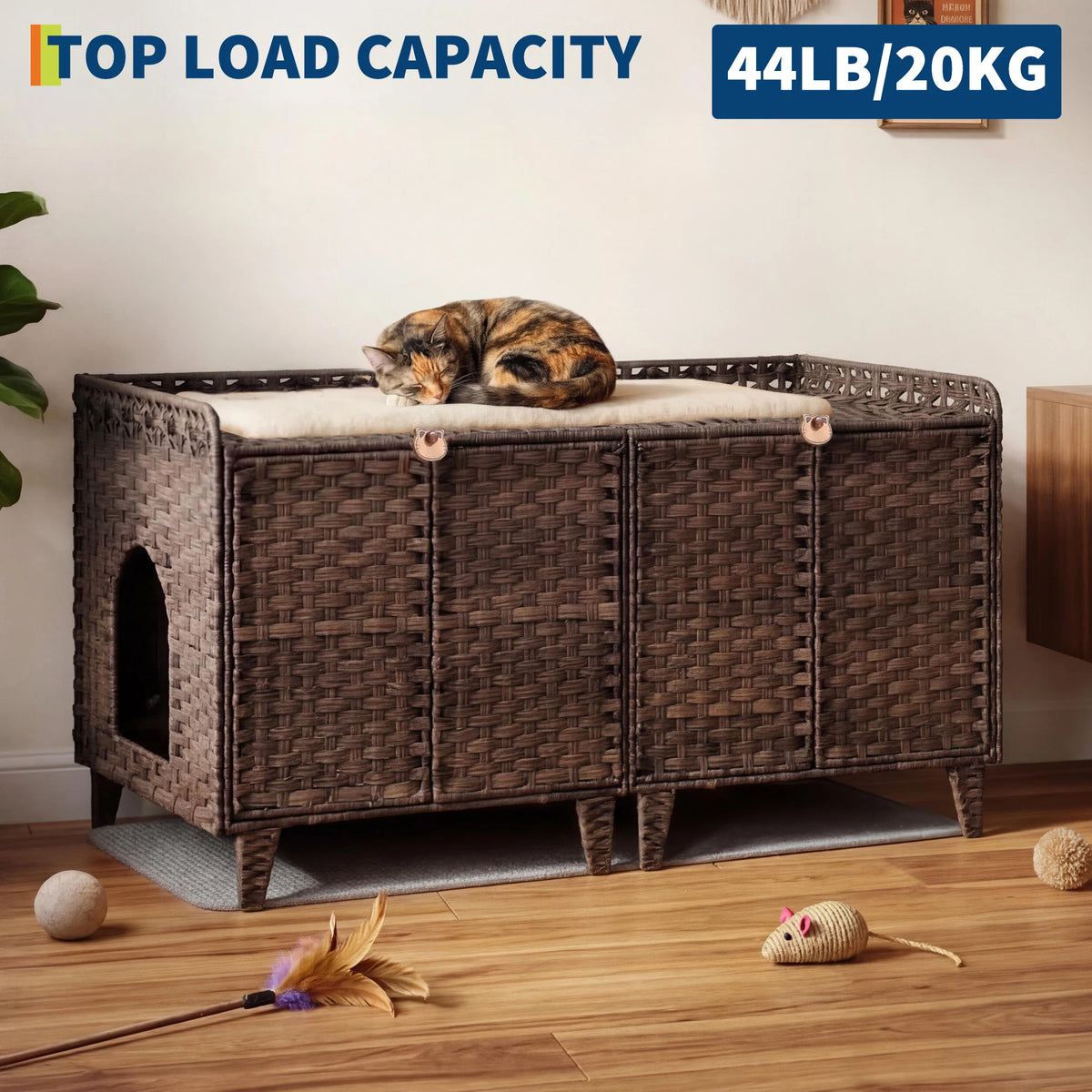 HiMiss Handwoven Rattan Hidden Cat Litter Box Enclosure Furniture