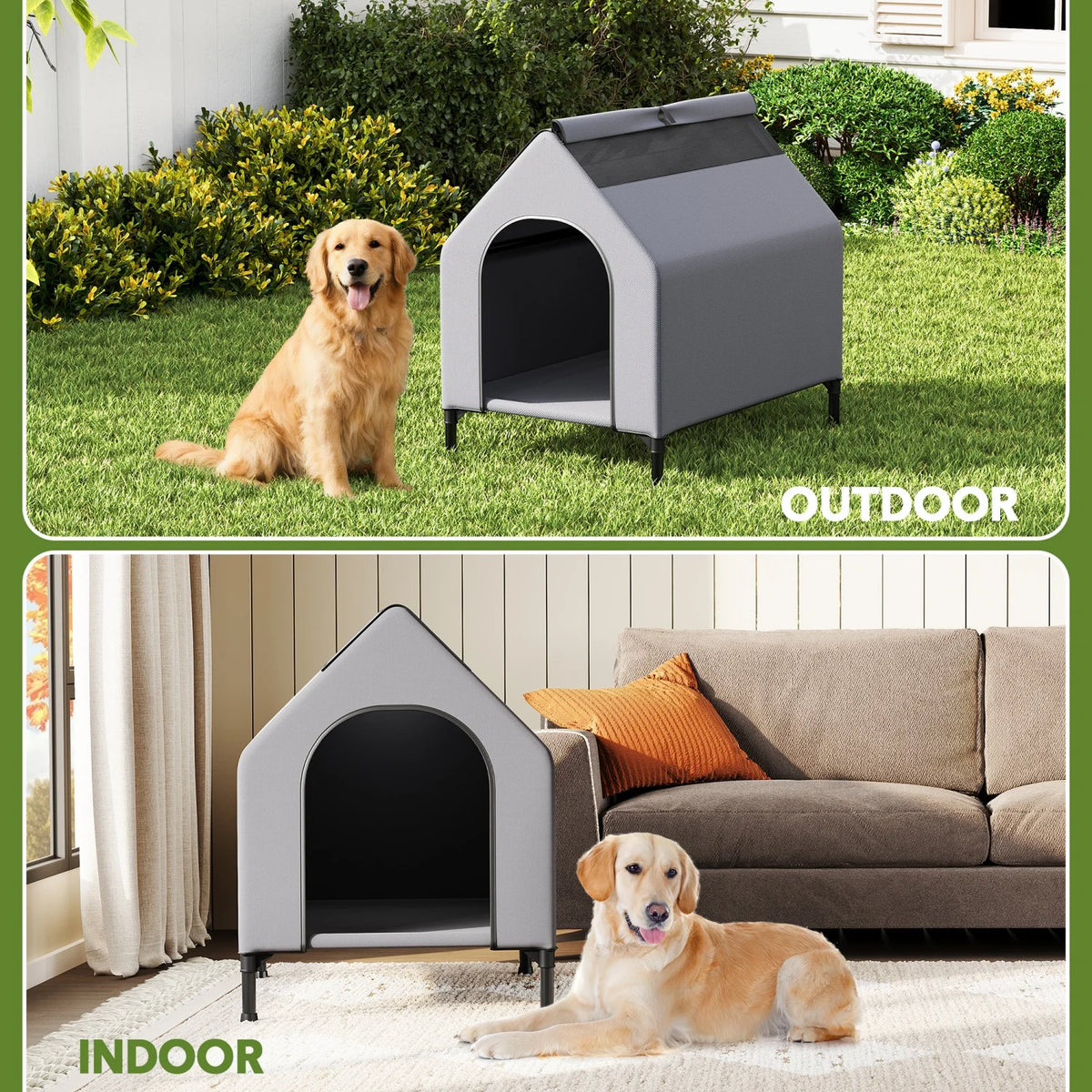 HiMISS Weatherproof Elevated Dog House With Sturdy Metal Frame