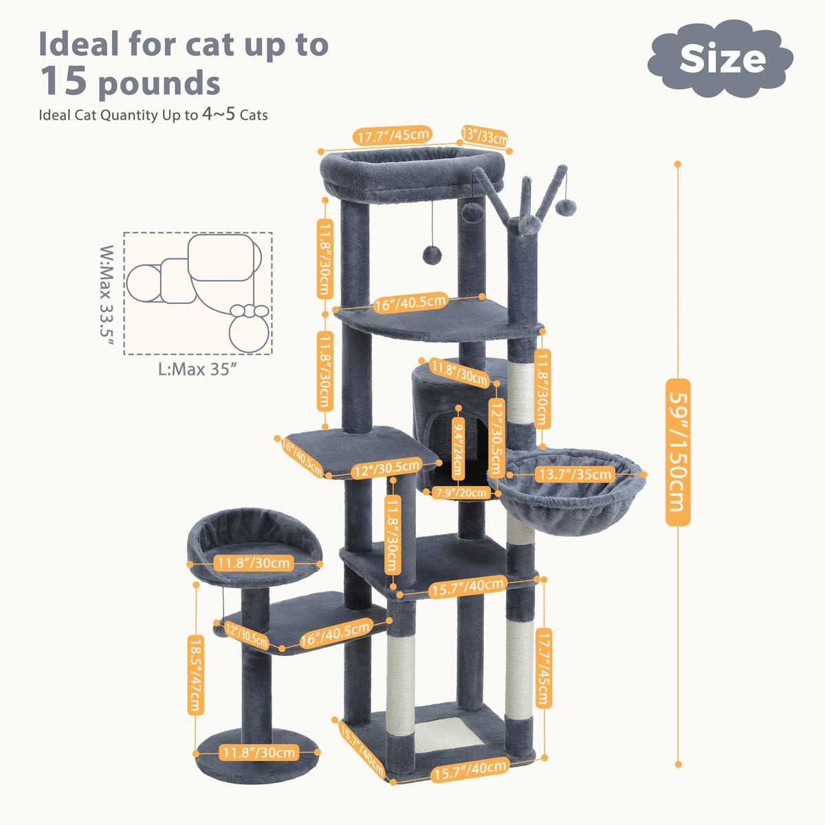 P Equlti Multi Level Cat Tree With Scratching Posts And Hammock