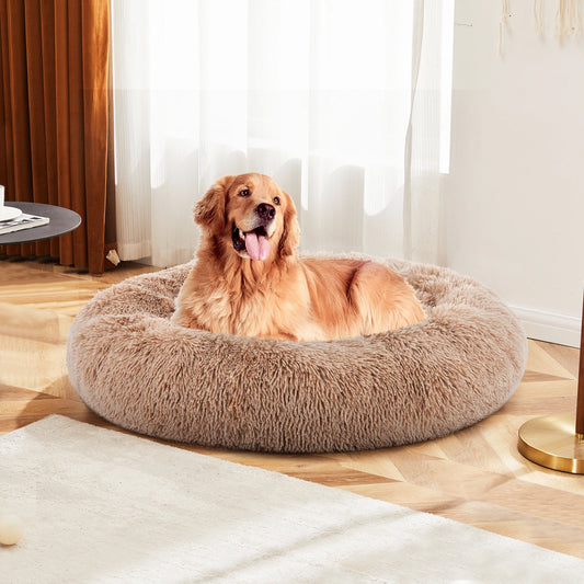 MCQ Round Faux Fur Orthopedic Dog Bed Machine Washable Cozy