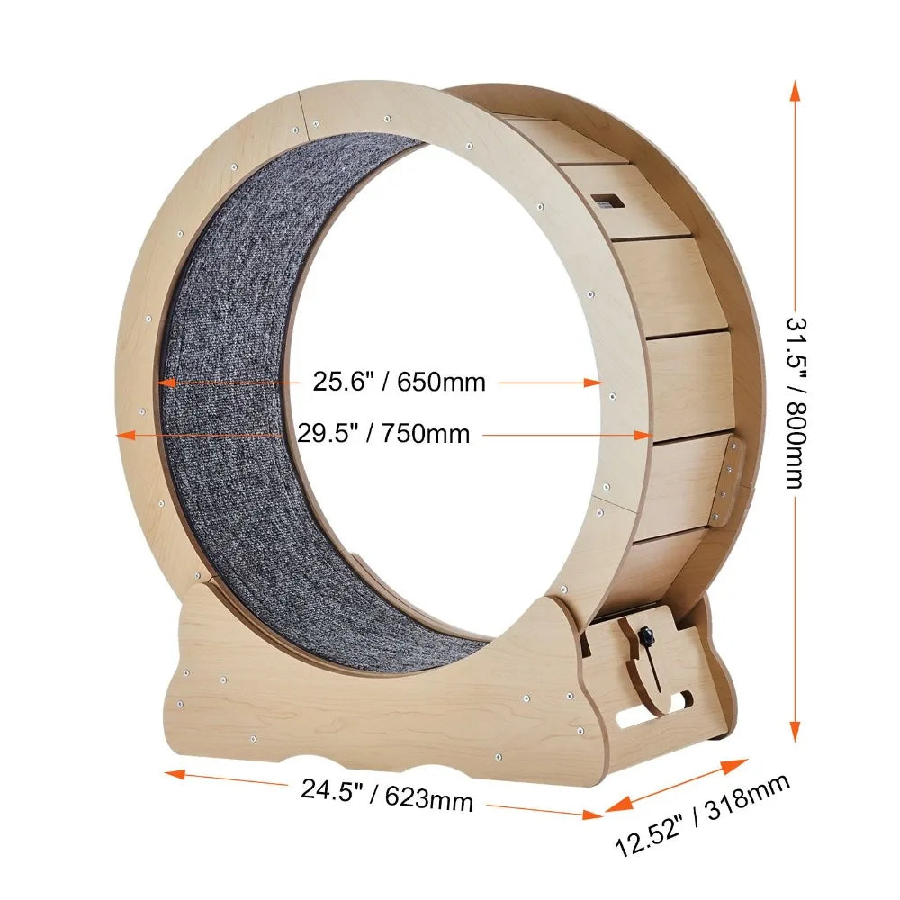 Wooden Cat Exercise Wheel For Indoor Pets Featuring Silent Running