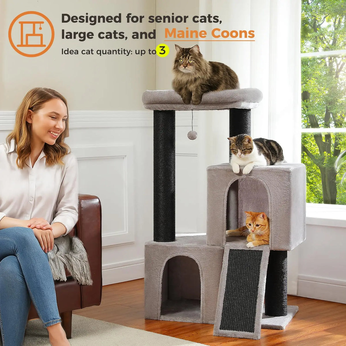 Heavy Duty Double Tier Cat Tree With Sisal Scratching Post