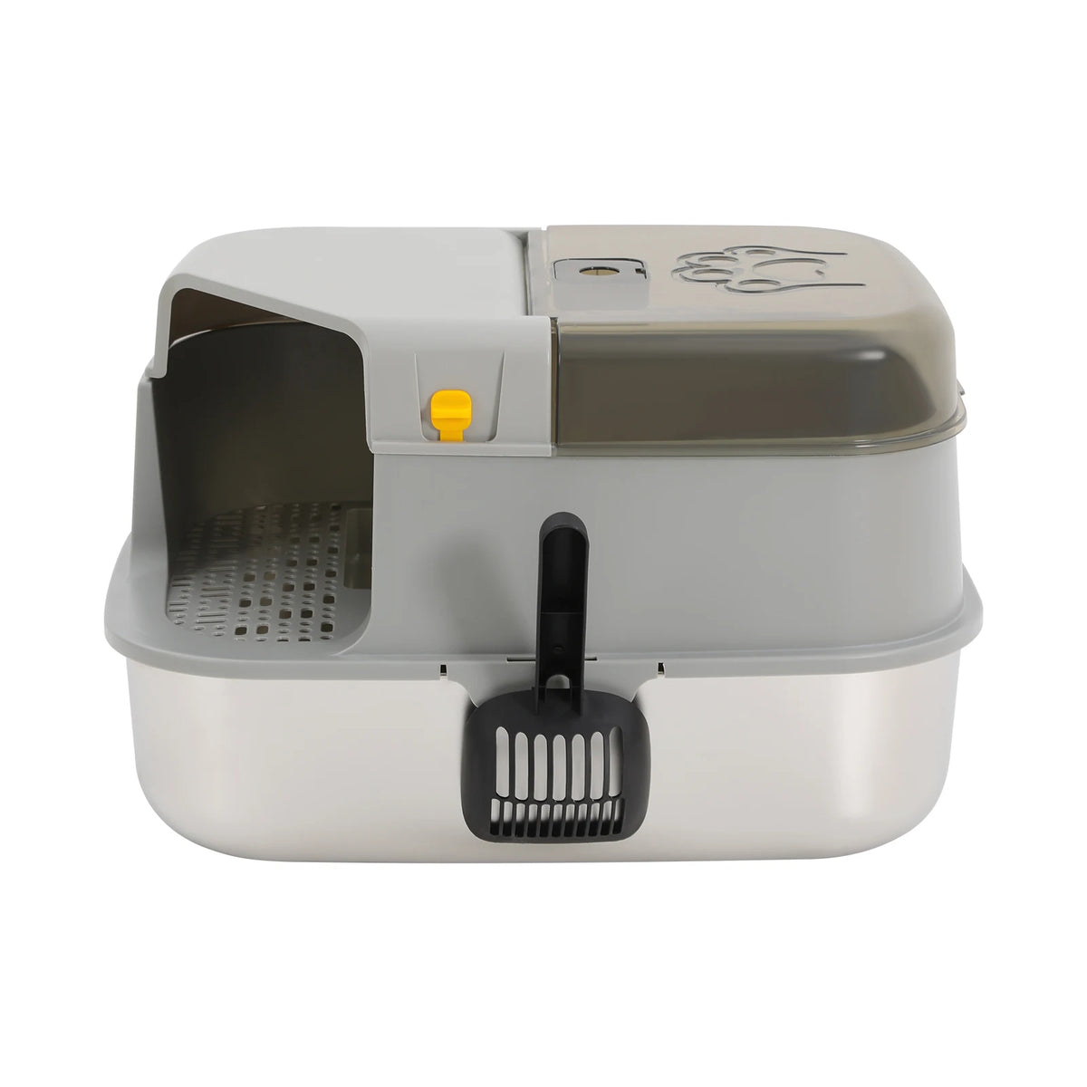 3-in-1 Convertible Cat Litter Box 7.93Gal, Stainless Steel Litter Box with Tracking Corridor & Top Window 30L for Adult Cats