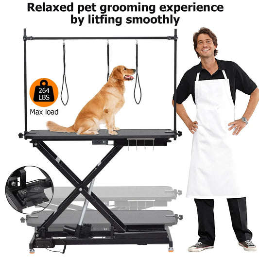 Electric Height Adjustable Dog Grooming Table With Arm And Tool Organizer