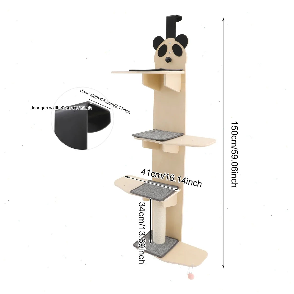 Door Hanging Cat Tree Multi Level Wooden Shelves For Cats