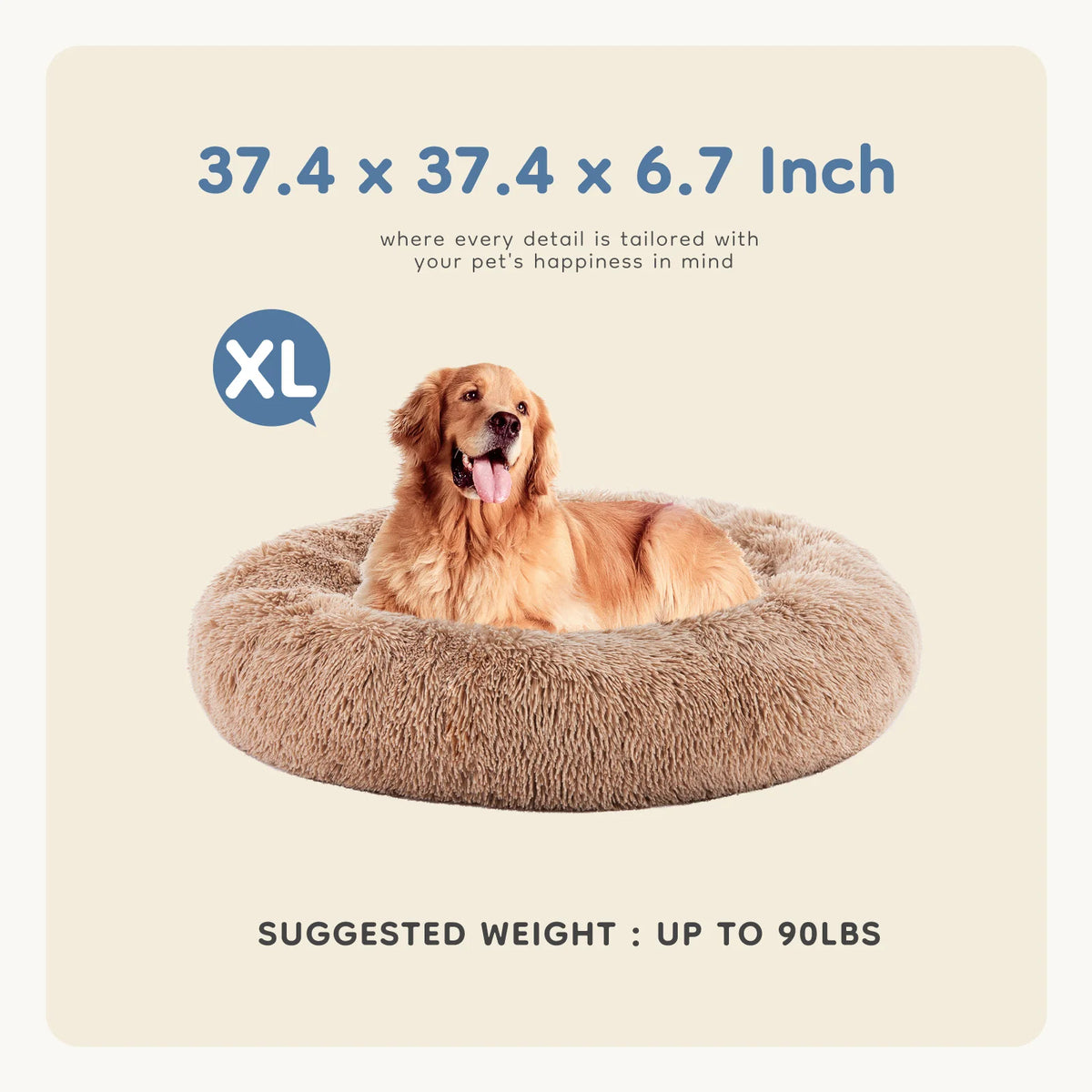 MCQ Round Faux Fur Orthopedic Dog Bed Machine Washable Cozy