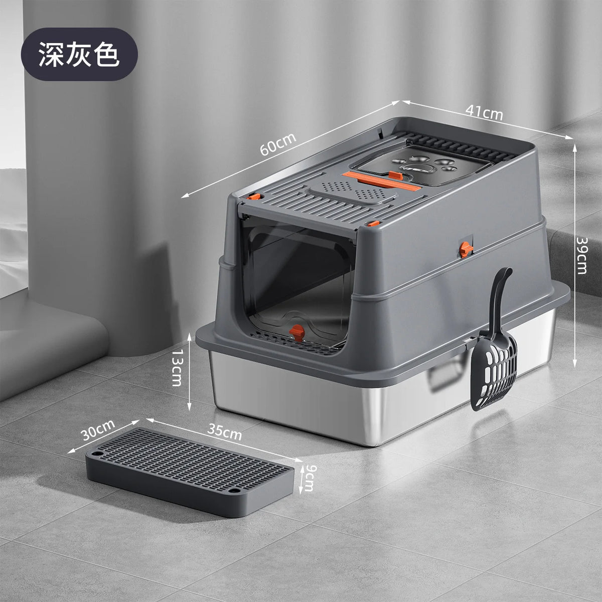 Upgraded Extra Large Enclosed Cat Litter Box with Durable Stainless Steel Base Removable Top for Semi-Enclosed Design High Fence