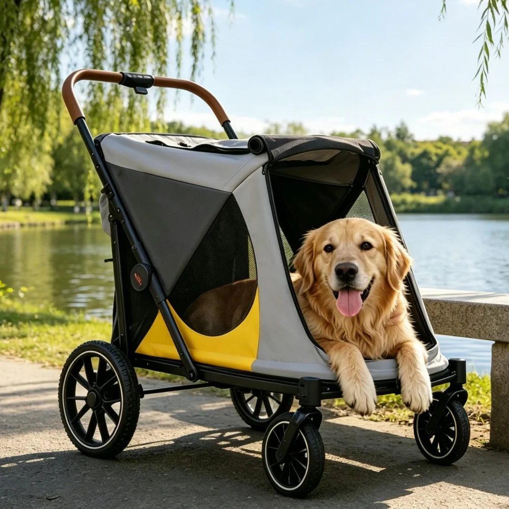 Portable Foldable Pet Stroller With Breathable Mesh And Wheels