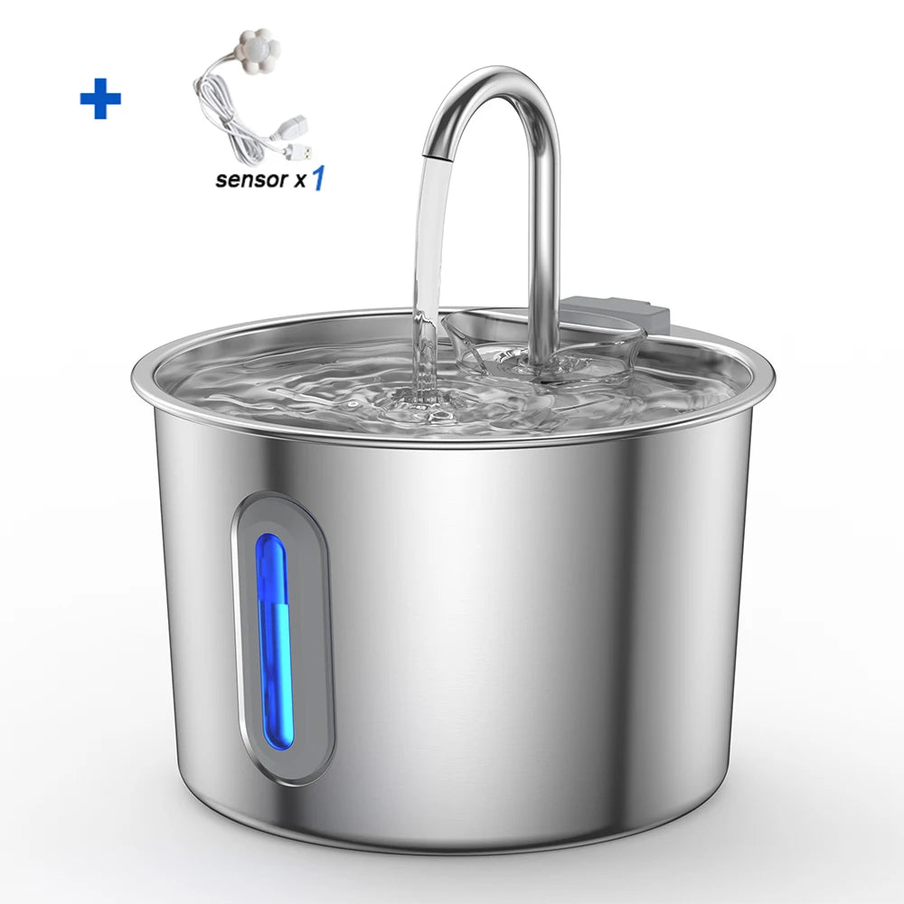 Stainless Steel Pet Water Fountain With Filter And Quiet Pump