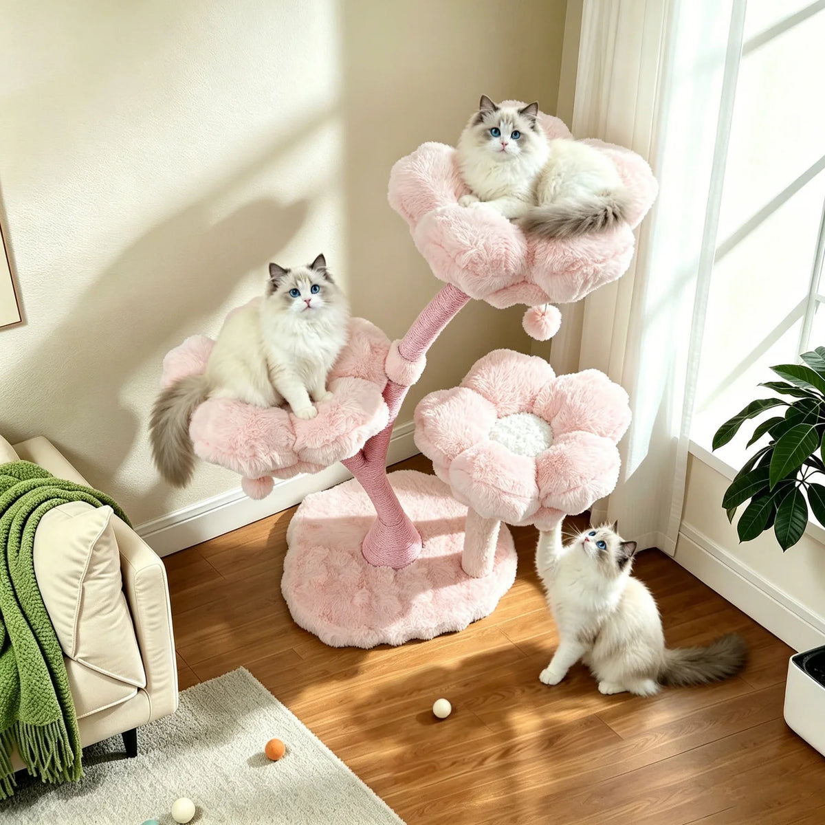 Bingopaw Four Tier Vertical Cat Tower With Cushioned Flower Platforms