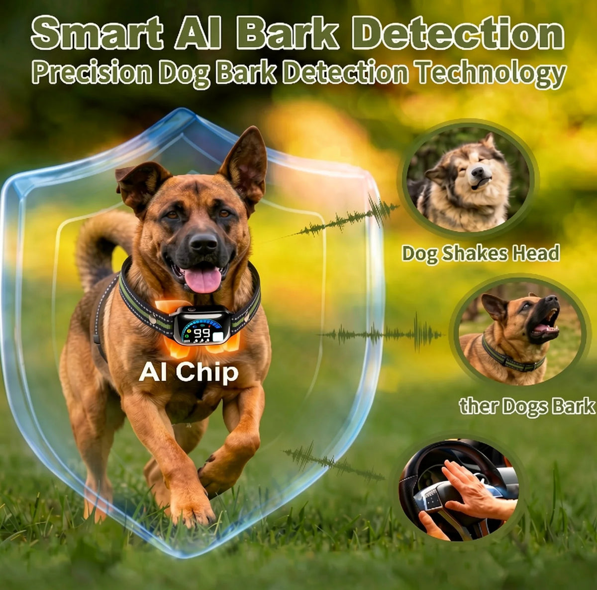PaiPaitek Automatic Anti Bark Dog Training Collar Waterproof Shock Collar
