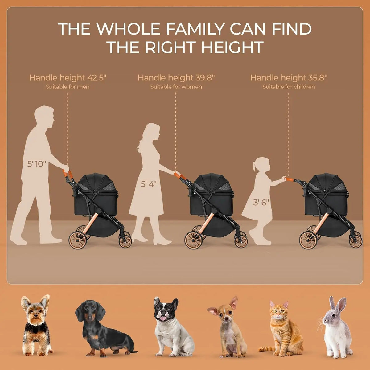 Foldable Pet Stroller With Shock Absorbers And Sun Shade