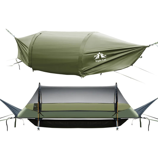 Night Cat Flat Lay Hammock Tent Mosquito Net Waterproof Rainfly