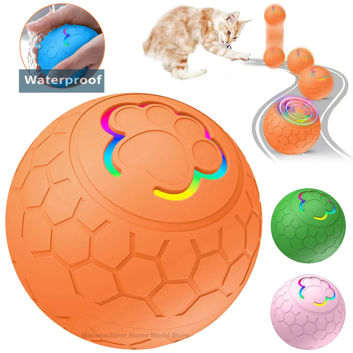 Automatic Rechargeable Interactive Dog Toy Ball With RGB Lights