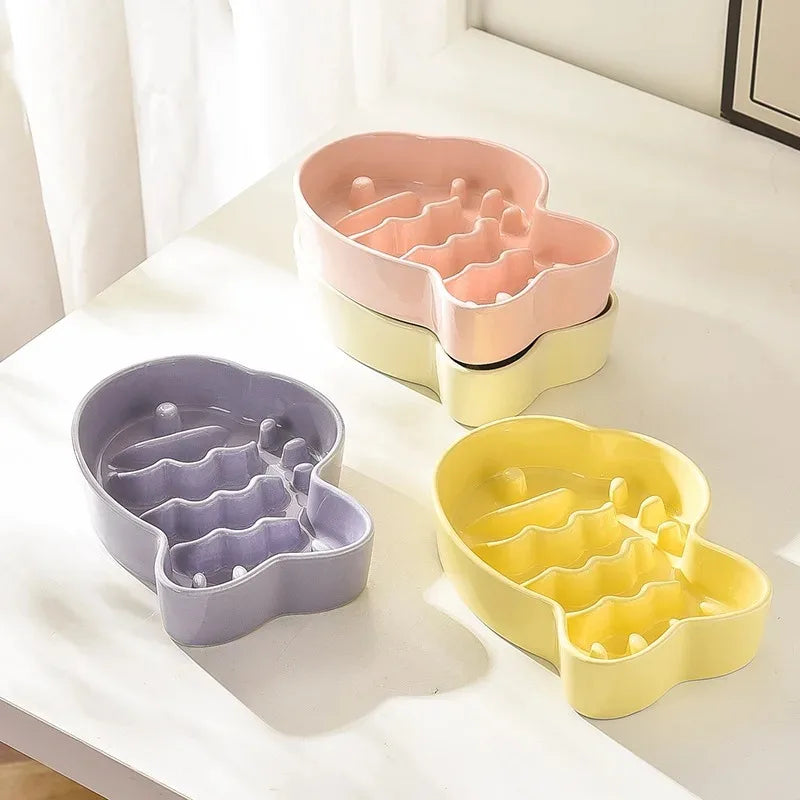 Ceramic Dog Slow Feeder Anti Choking Non Slip Pet Bowl