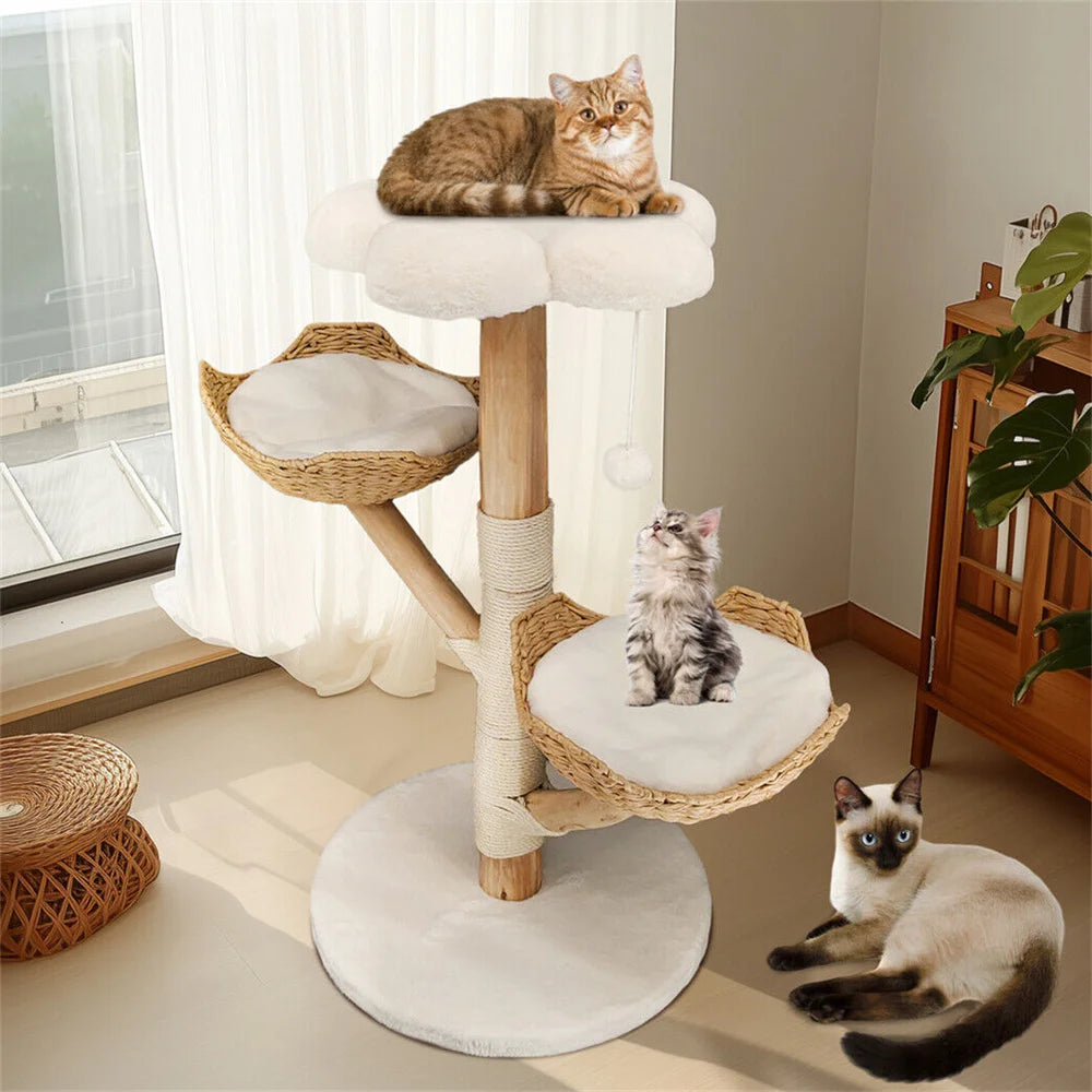 Borwart Wooden Cat Tree With Sisal Scratching Posts And Mats