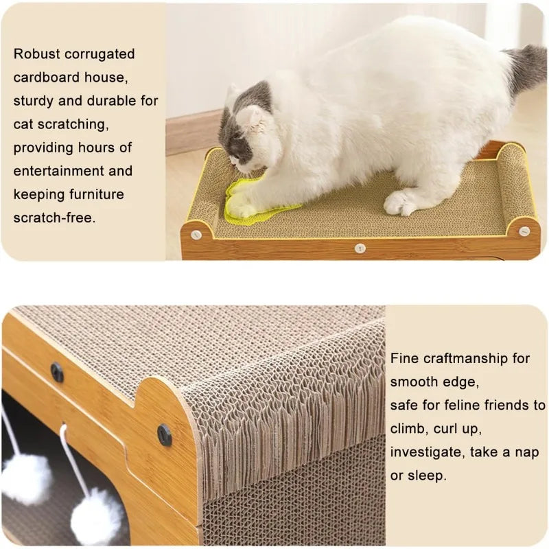Enclosed Cat Scratcher House With Two Level Bed And Toy