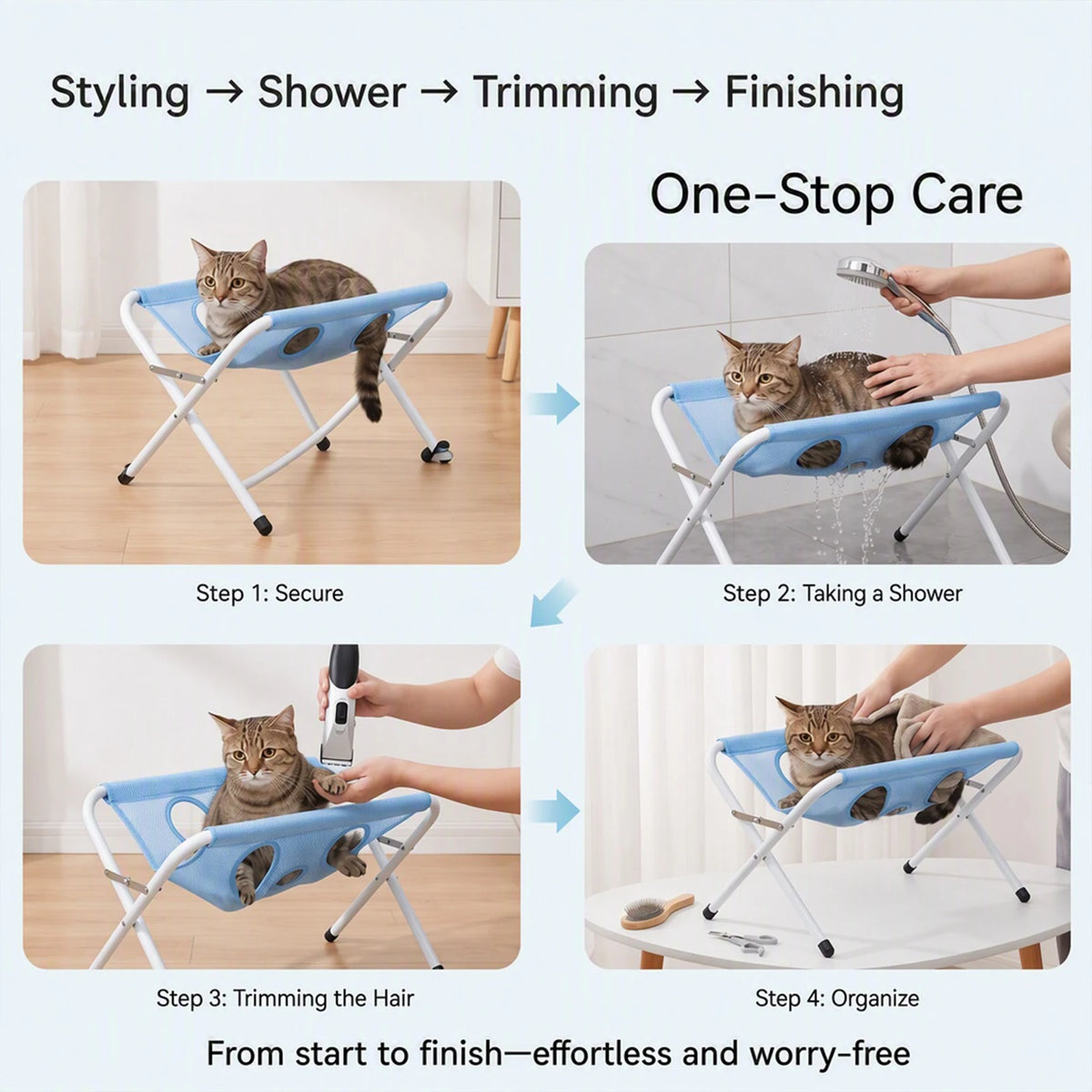 Foldable Pet Grooming and Bathing Hammock Stand Breathable Mesh Sling Pet Nail Trimming Rack Holder for Small Dogs Cats Grooming