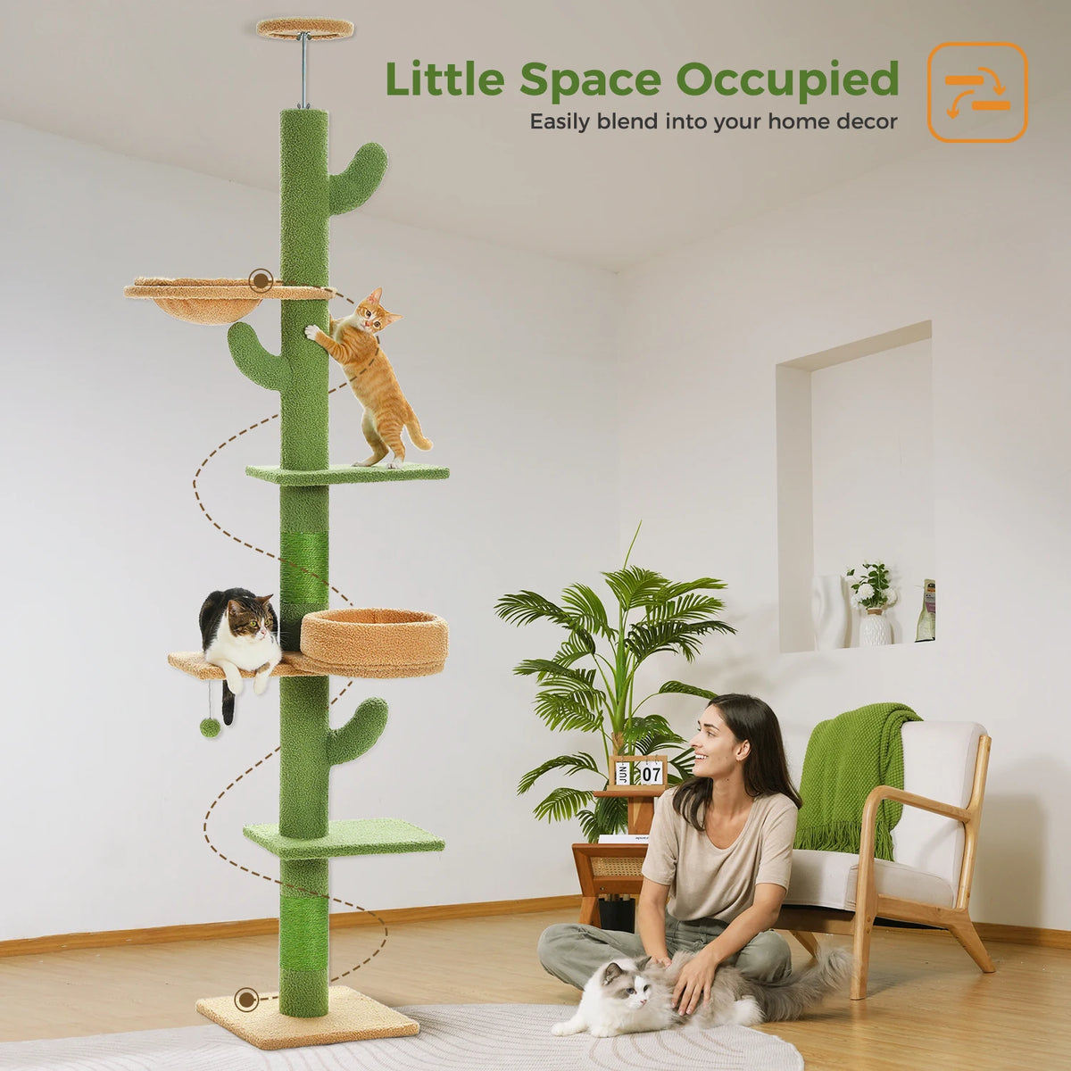 Pequlti Adjustable Height Cat Tower With Scratching Post And Hammock