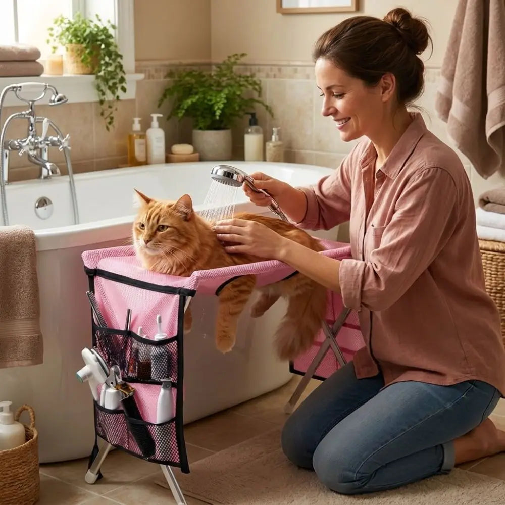 Folding Pet Grooming Hammock Anti-Scratch Quick Drying Pet Washing Station Sturdy with Support Frame Dog Grooming Table Pet Care