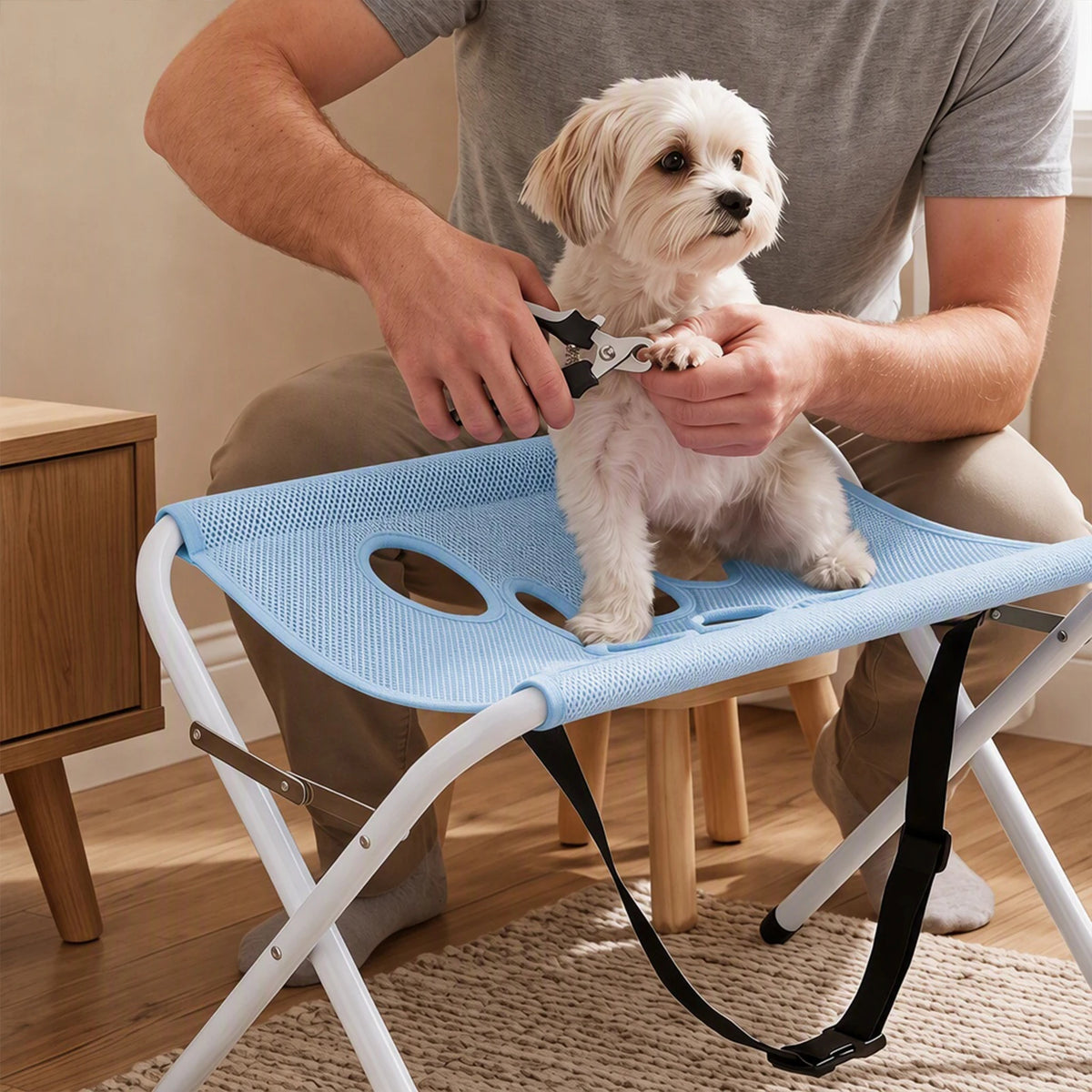Foldable Pet Grooming and Bathing Hammock Stand Breathable Mesh Sling Pet Nail Trimming Rack Holder for Small Dogs Cats Grooming