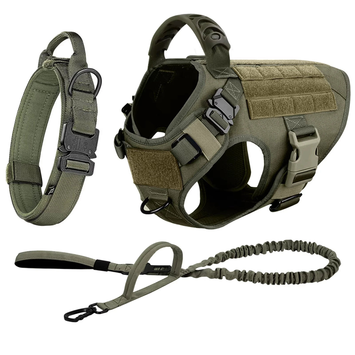 Adjustable Nylon Tactical Dog Harness Collar And Leash Set