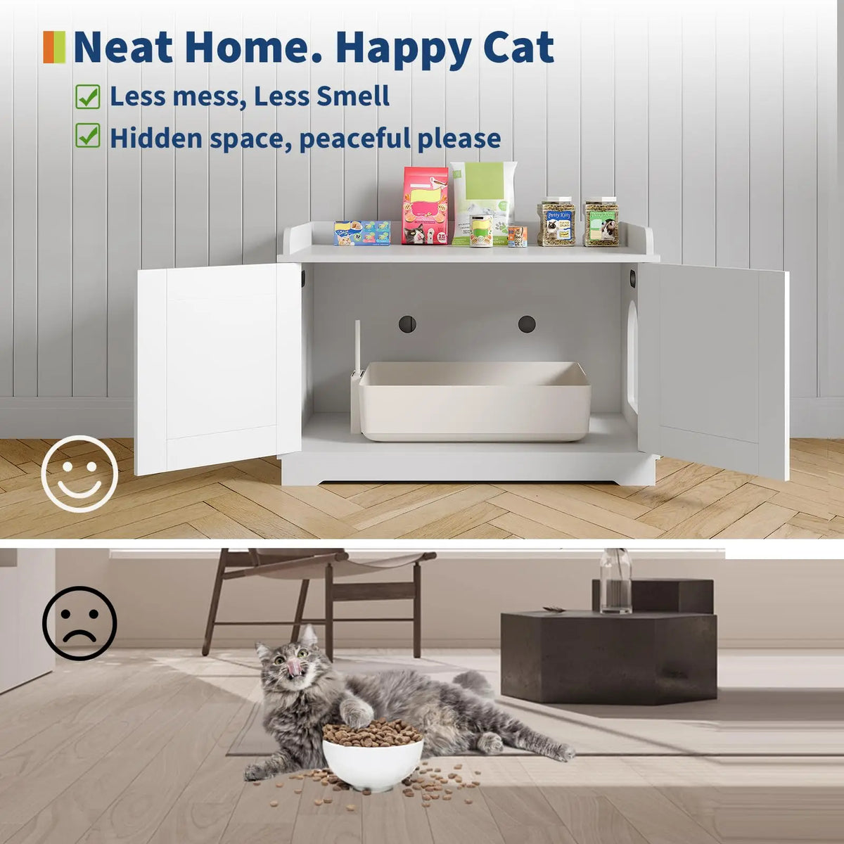 HiMISS Wooden Cat Litter Box Enclosure With Barn Door