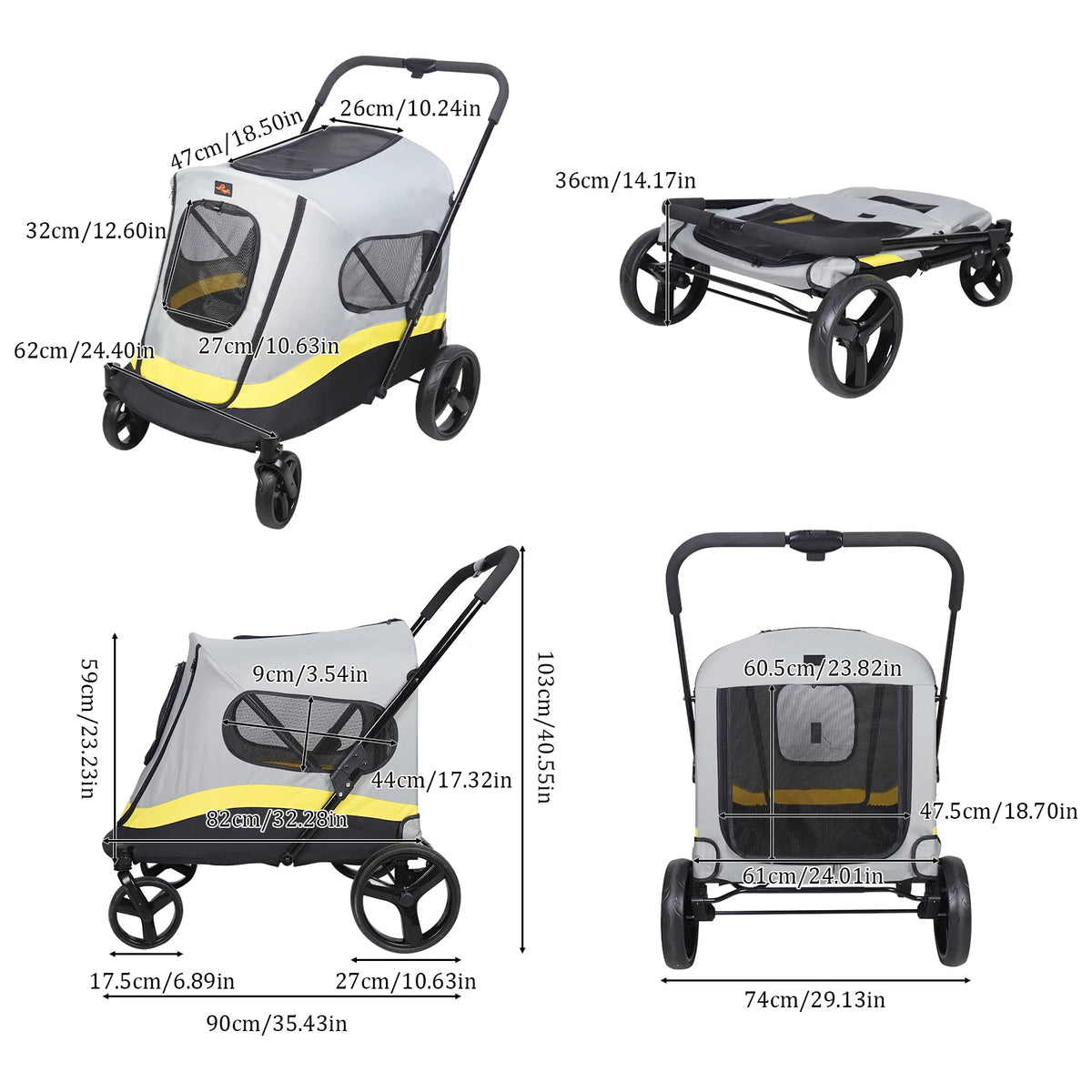 Four Wheel Folding Dog Stroller With Breathable Mesh Design