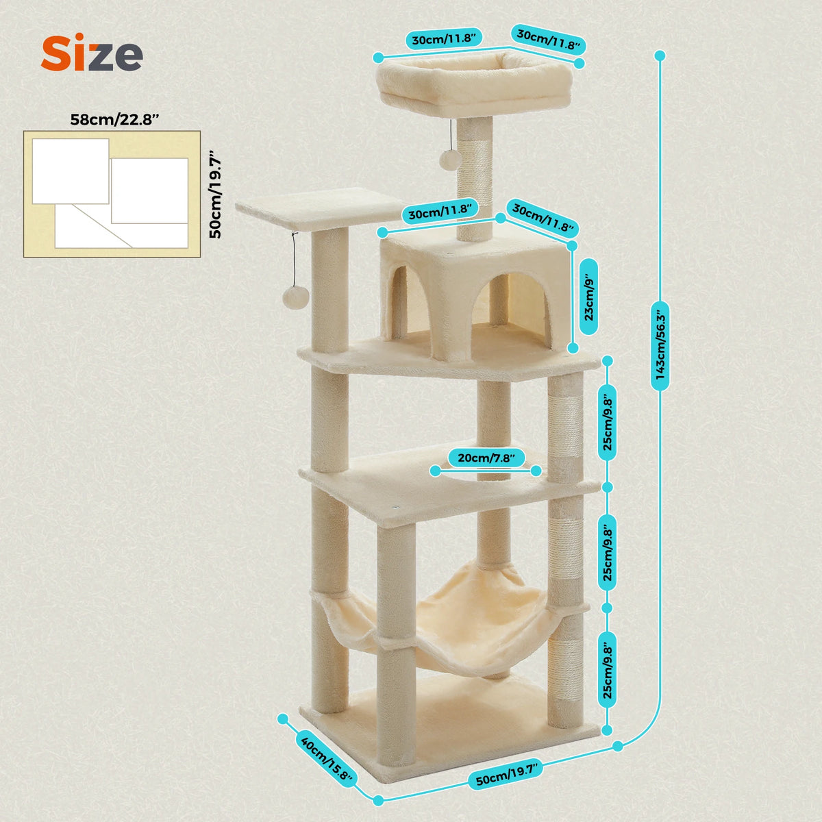 Pequlti Multi Level Cat Tree With Hammock And Sisal Posts