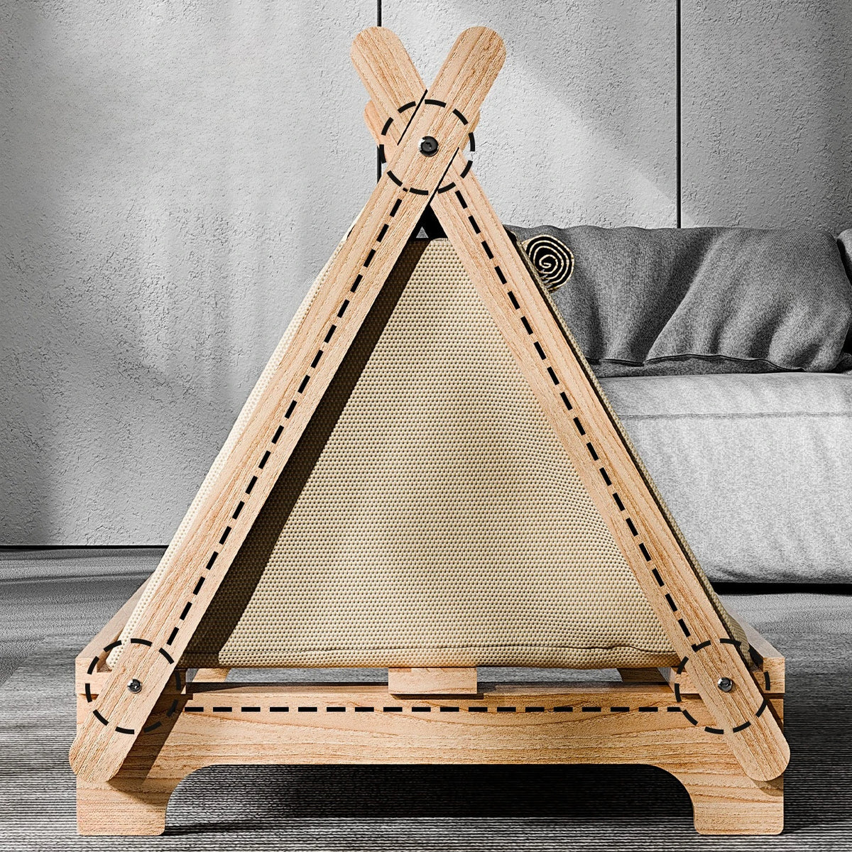 Wooden Elevated Cat Bed With Window And Stable Frame