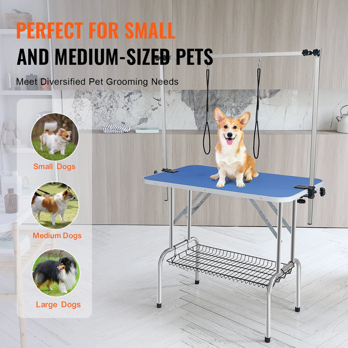 SucceBuy Foldable Pet Grooming Table With Clamp And Safety Loop