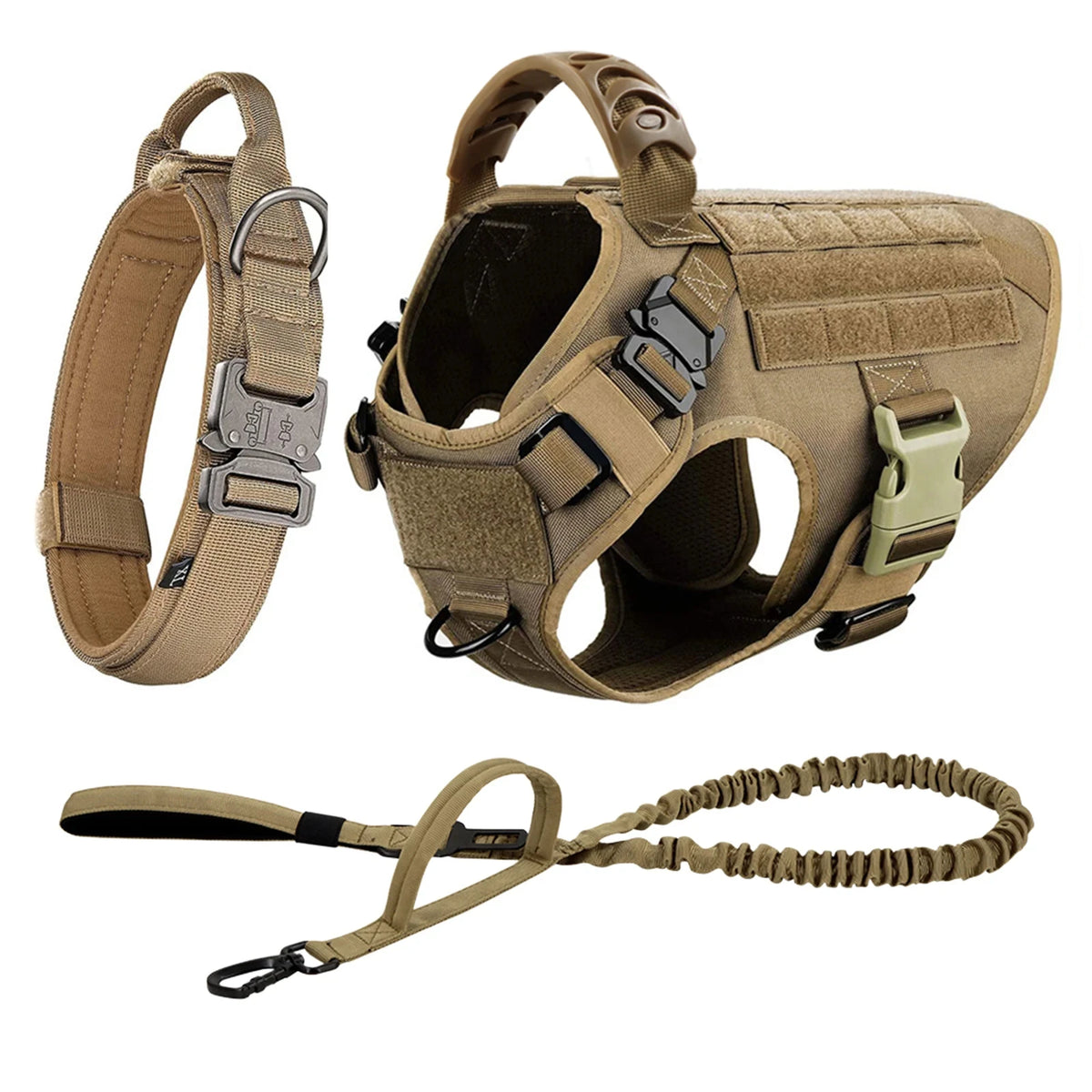 Adjustable Nylon Tactical Dog Harness Collar And Leash Set