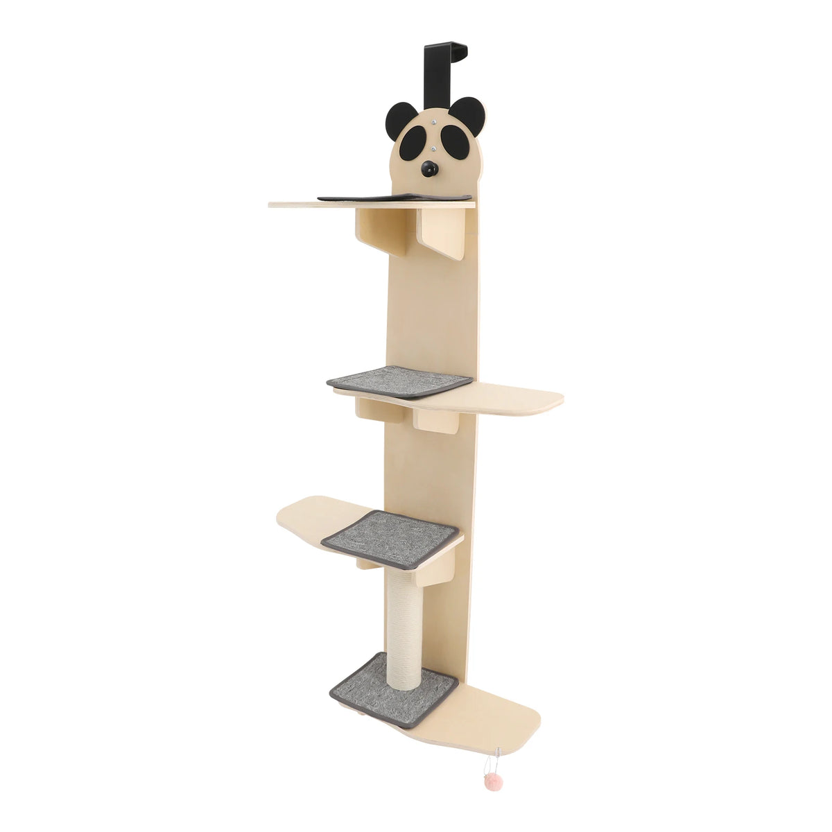 Panda Head Wooden Cat Climber With Toy And Four Tiers