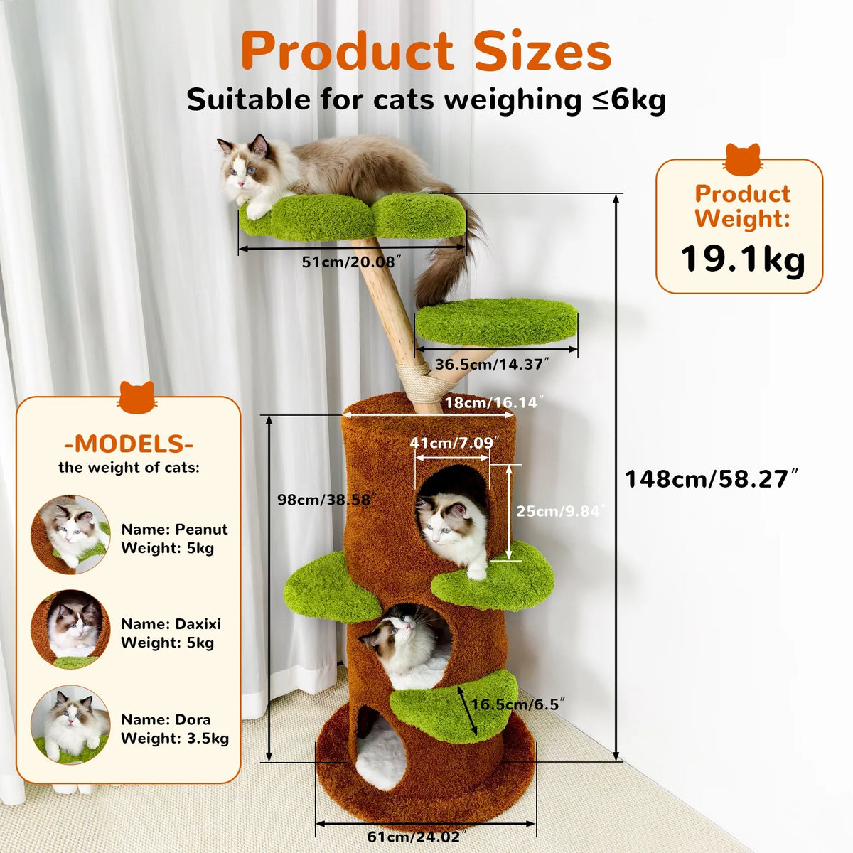 Bingopaw Multi Level Indoor Cat Tree With Sisal Scratching Posts