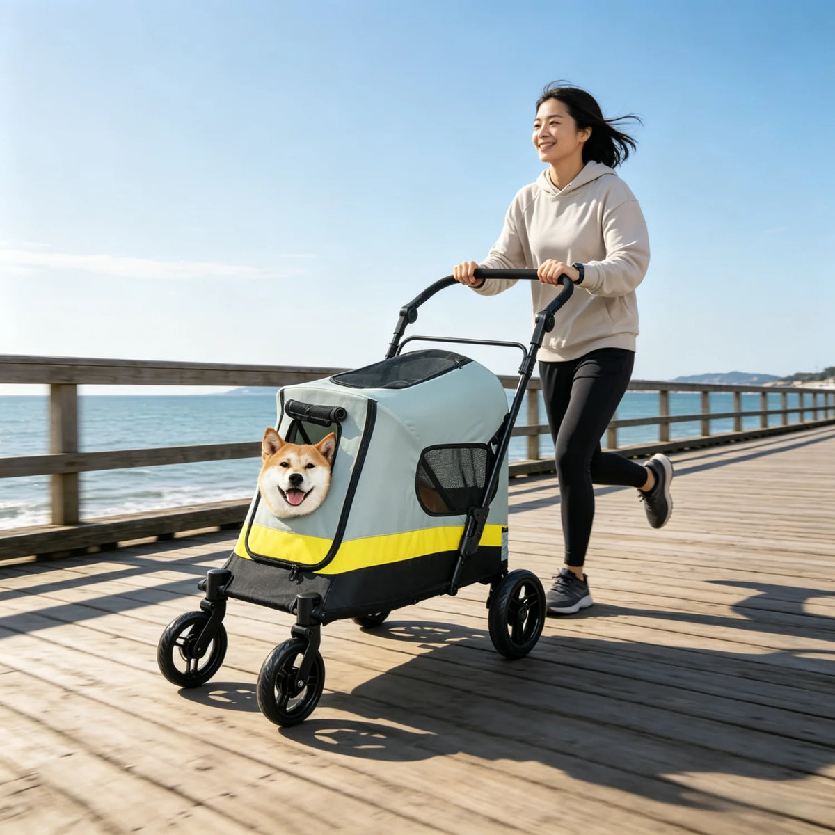Four Wheel Folding Dog Stroller With Breathable Mesh Design