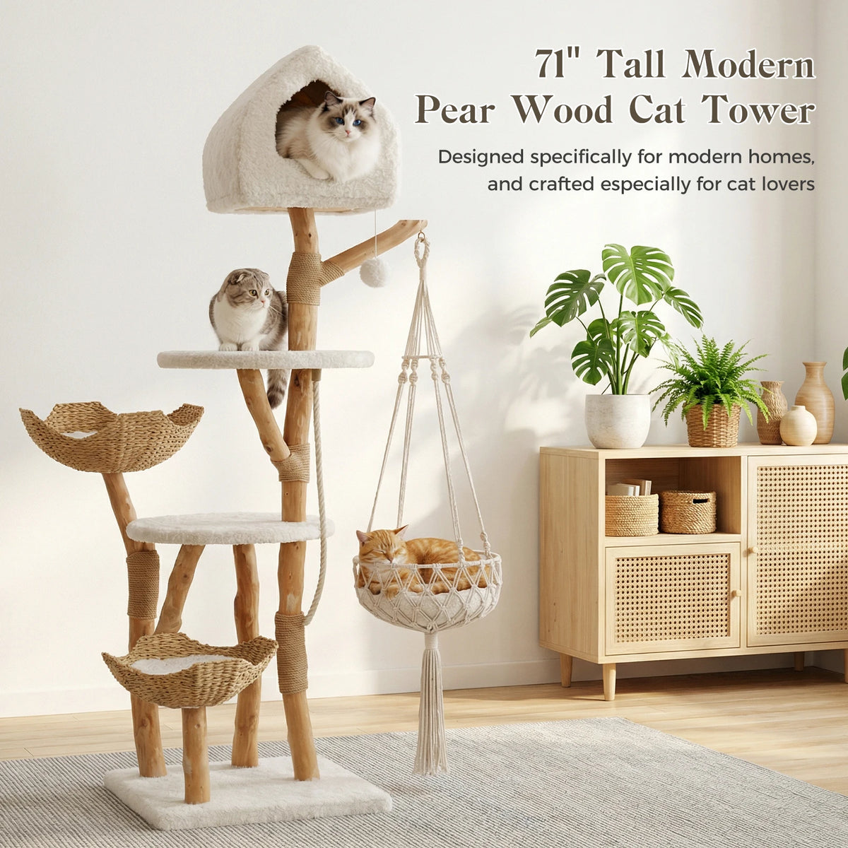 Pawz Road Modern Cat Tower Featuring Swing Hammock And Baskets