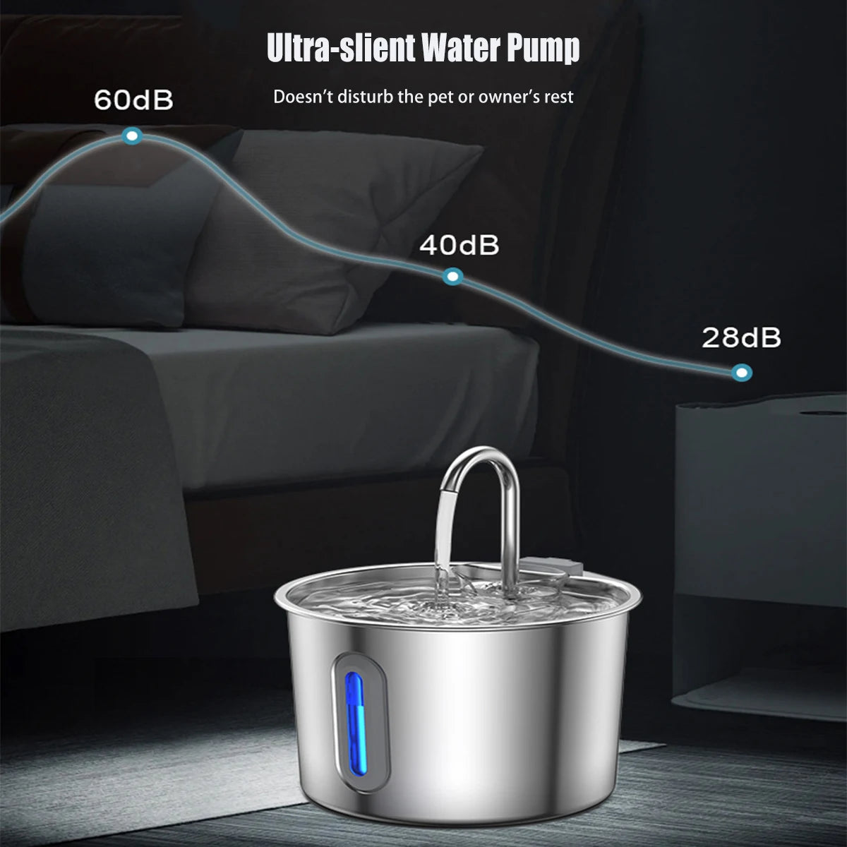Stainless Steel Pet Water Fountain With Filter And Quiet Pump