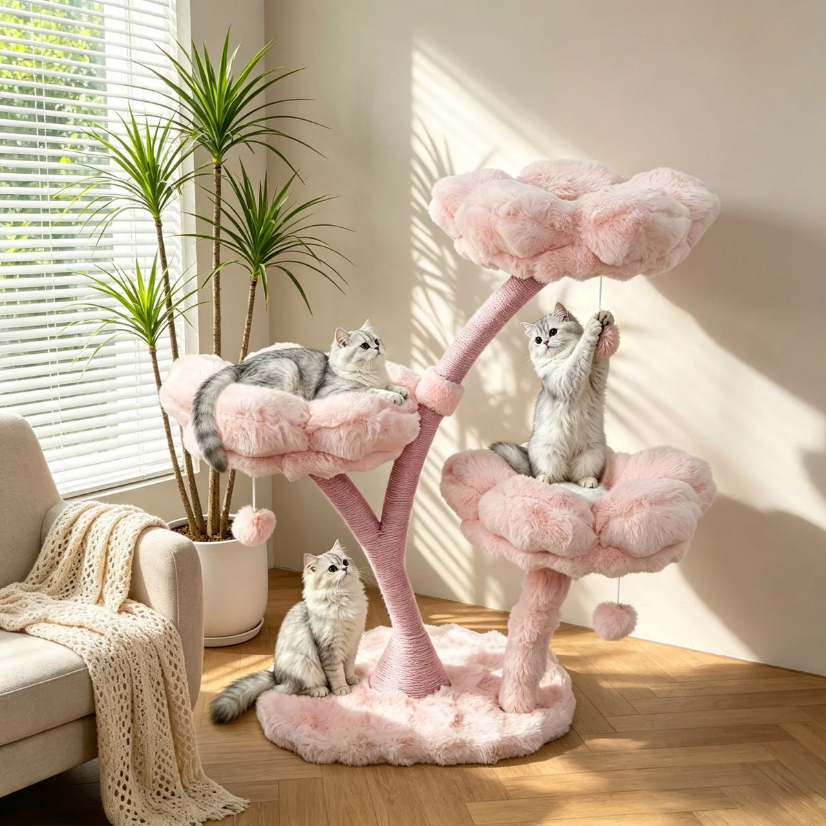 Bingopaw Four Tier Vertical Cat Tower With Cushioned Flower Platforms