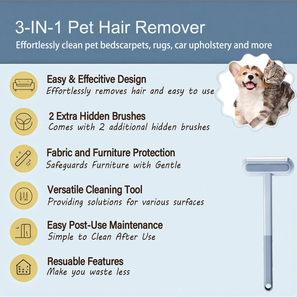 Reusable Pet Hair Remover Tool For Furniture Carpet And Car