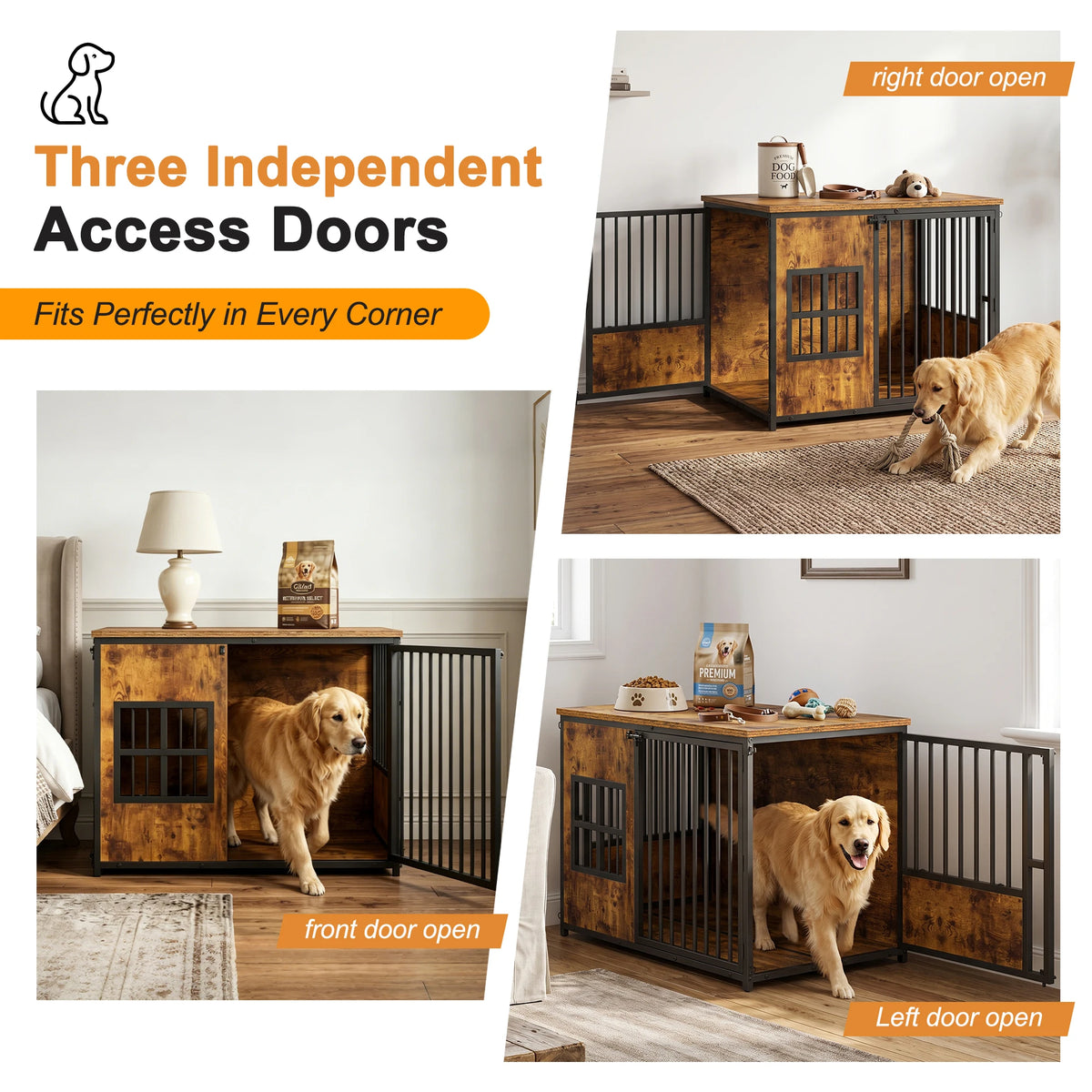 Wooden Indoor Dog Crate With Storage Top And Pet Furniture
