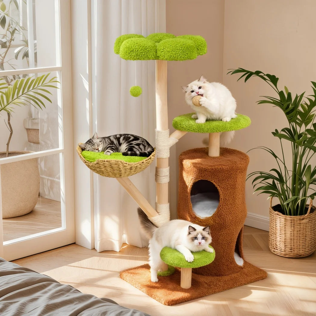 Borwart Wooden Cat Tree With Dual Sisal Scratching Posts