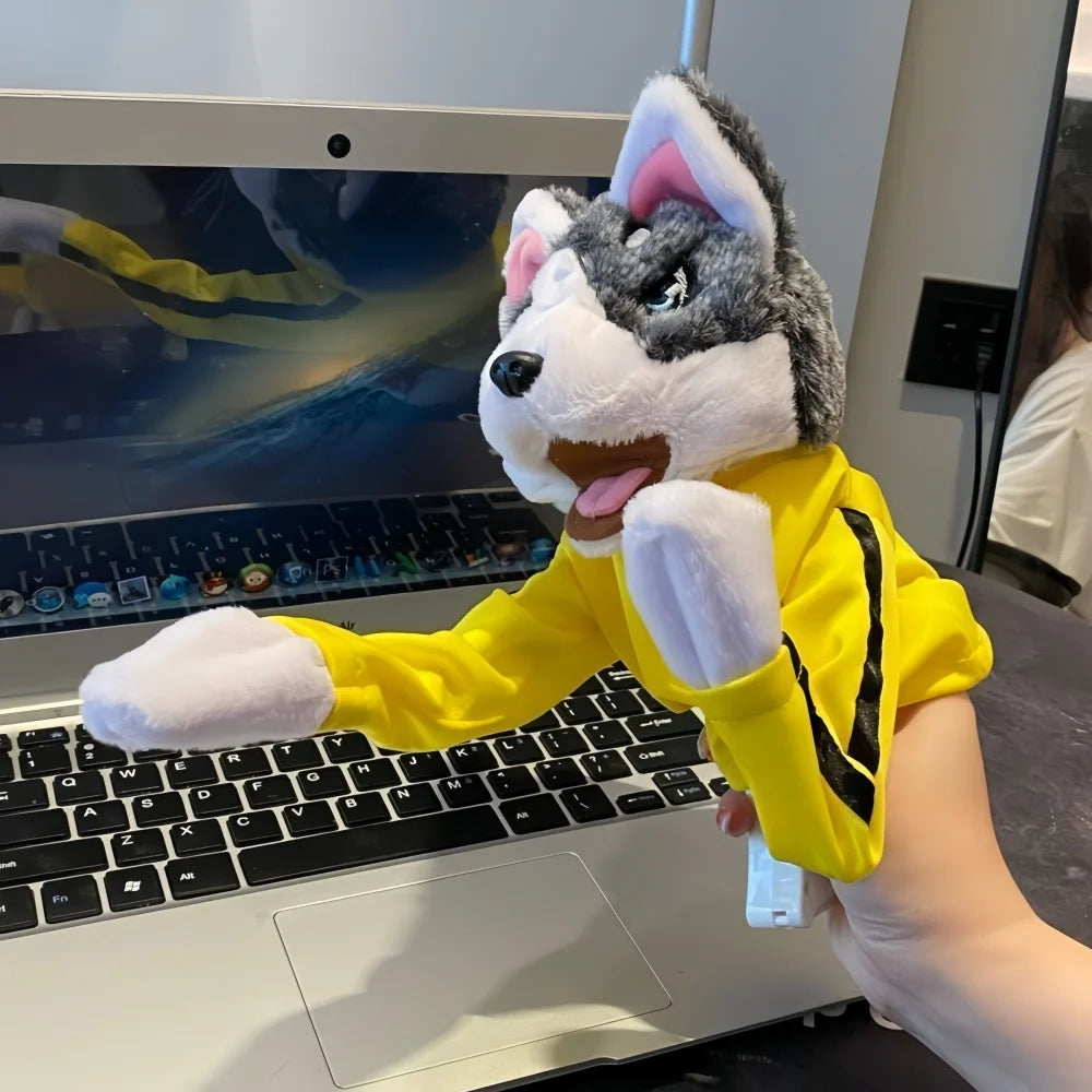 Plush Husky Hand Puppet Interactive Pet Toy for Dogs Cats Funny Boxing Puppet Handheld Plaything Cute Video Prop Not a Chew Toy