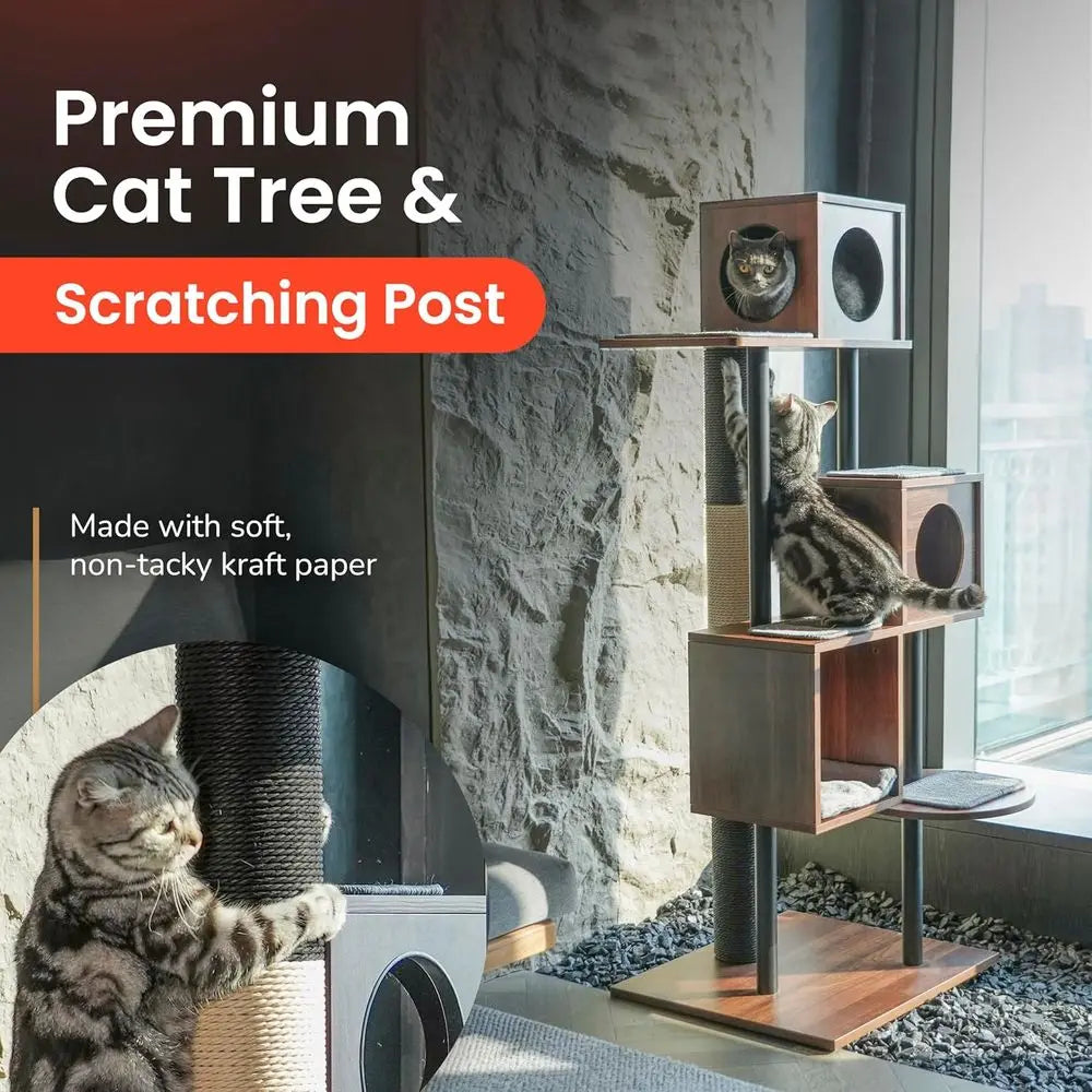 Decorative Wooden Cat Tree And Scratching Post For Indoor Cats