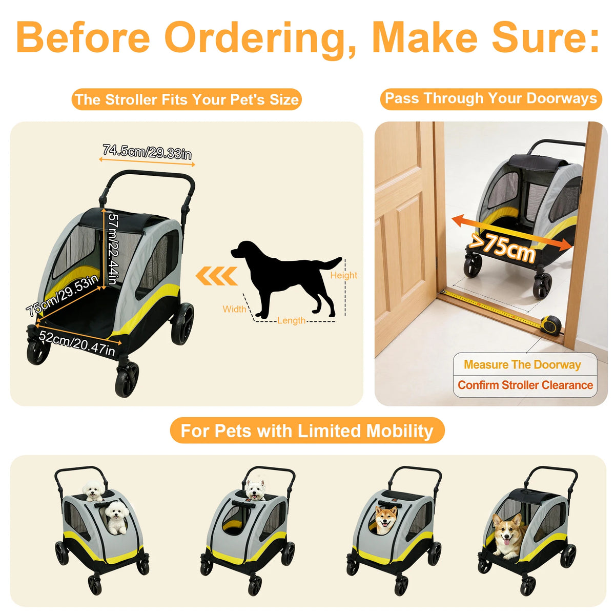 Premium Foldable Dog Stroller With Four Swivel Wheels For Pets