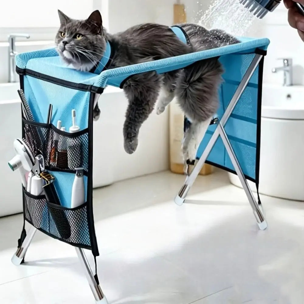 Folding Pet Grooming Hammock Anti-Scratch Quick Drying Pet Washing Station Sturdy with Support Frame Dog Grooming Table Pet Care