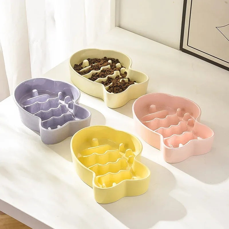 Ceramic Dog Slow Feeder Anti Choking Non Slip Pet Bowl