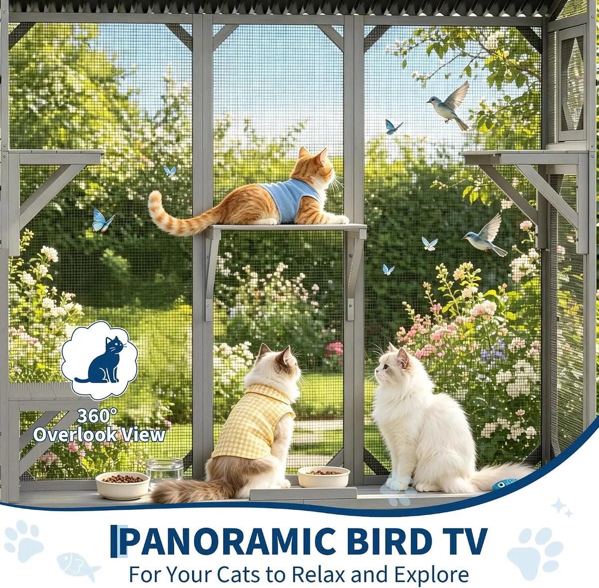 Wooden Window Catio Cat Enclosure With Sturdy Perch For Indoor Pets
