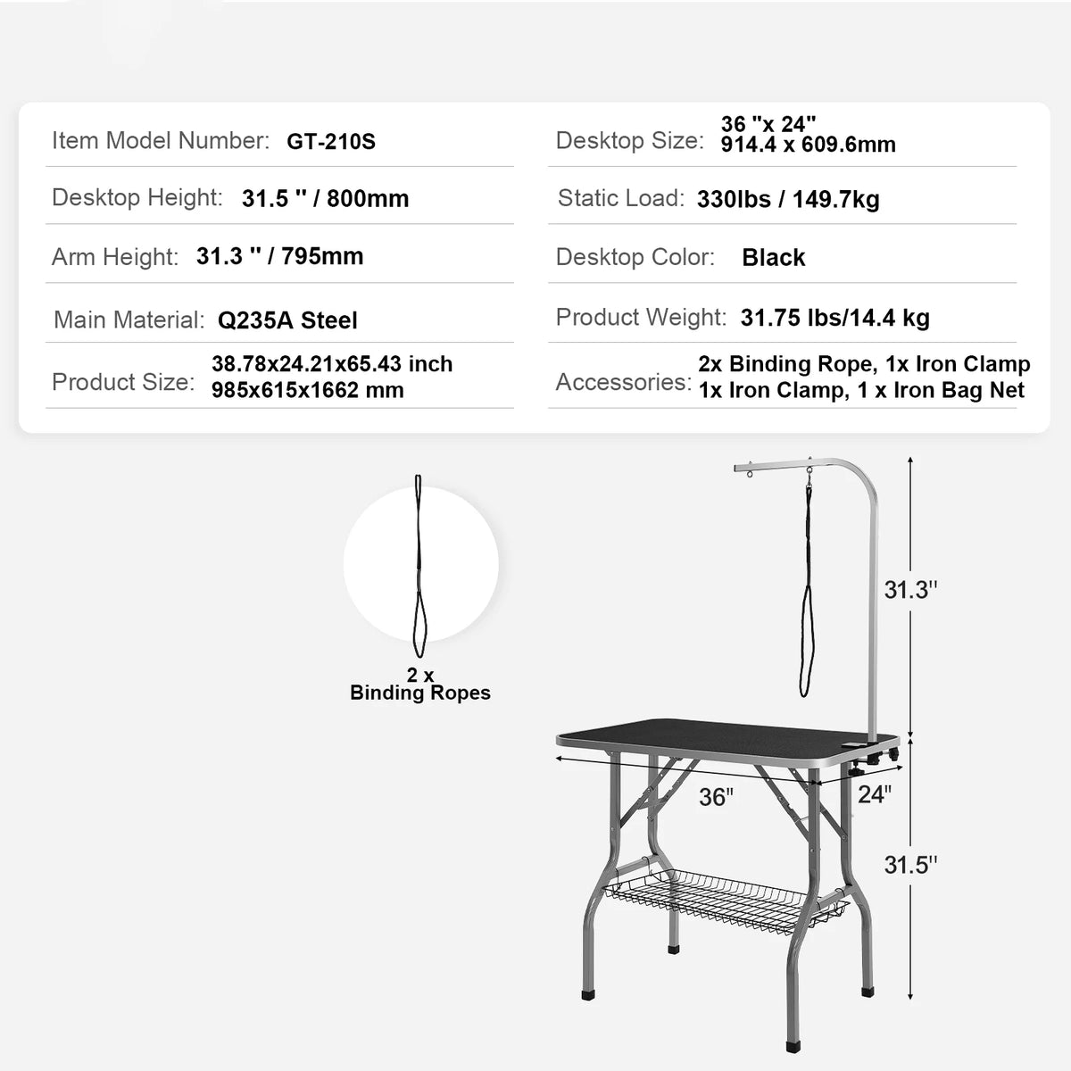 SucceBuy Foldable Pet Grooming Table With Clamp And Safety Loop