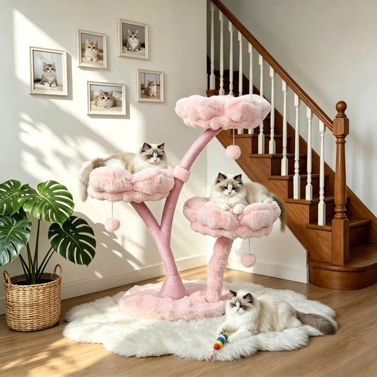 Bingopaw Four Tier Vertical Cat Tower With Cushioned Flower Platforms